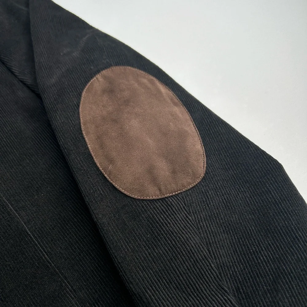 CHAPS Black Corduroy Blazer Size 44R Elbow‎ Patches Paisley Lined Sport Coat